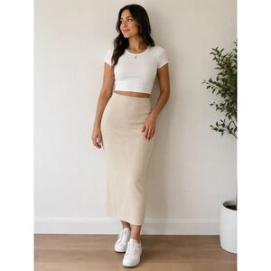 Gianmarco Venturi 100% Wool Ribbed Maxi Skirt Cream Ivory Size S Made in Italy